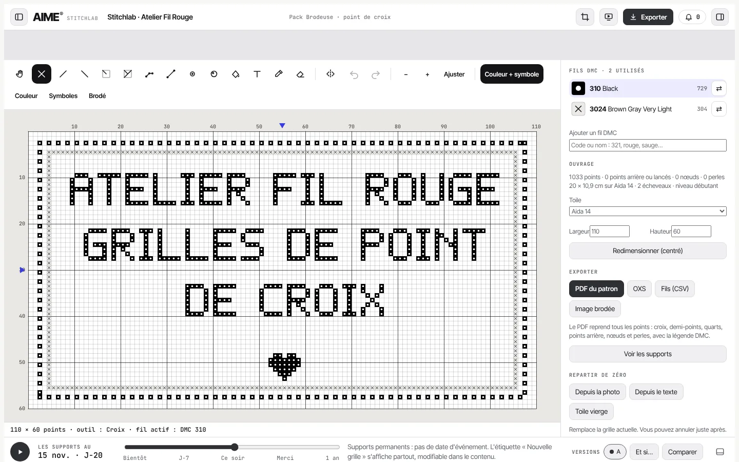 Stitchlab : une grille de point de croix avec la palette DMC