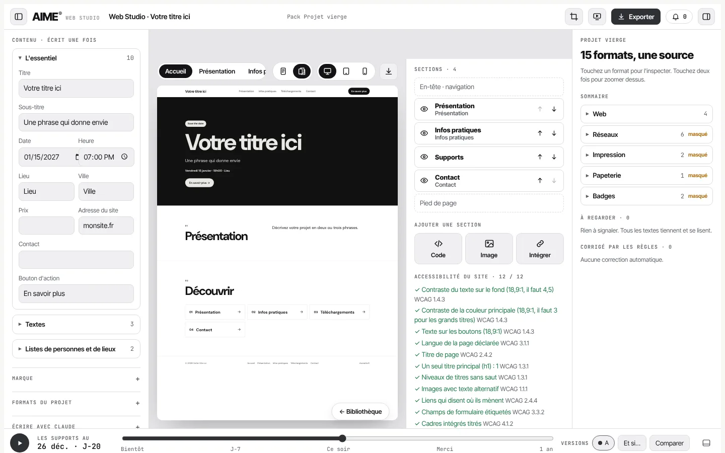 Web Studio : l'aperçu d'un site et ses contrôles d'accessibilité